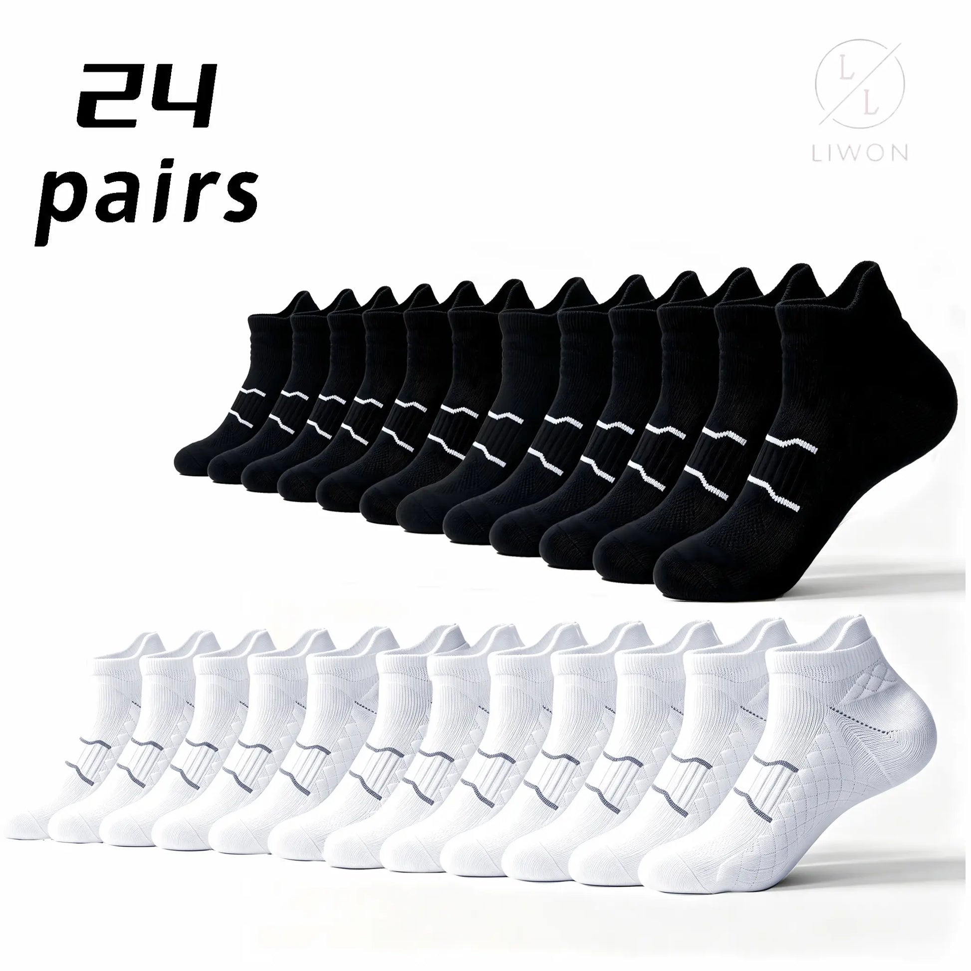 Namashape 24-Pair Pack Summer Low-Cut Basketball Socks (Unisex) – Breathable, Quick-Drying, Non-Slip, Shock-Absorbing; Features Anti-Chafe Heel Tab, Stay-Put Cuff, and Secure Heel Fit.