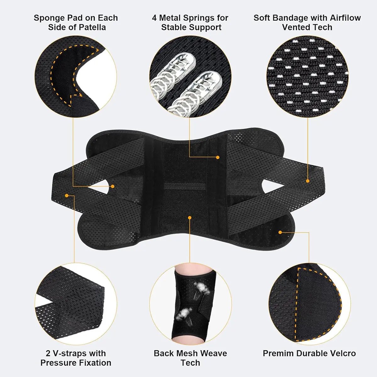 Open-Patella Knee Brace in a Breathable Polyester Blend with Dual Side Stabilizers and Mesh Ventilation for Injury Rehab and Multi-Sport Use, 2 Sponge Pads,Camping Essentials