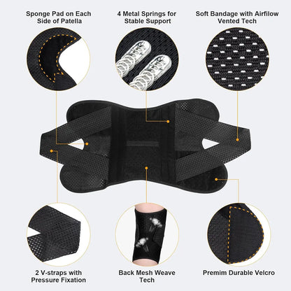 Open-Patella Knee Brace in a Breathable Polyester Blend with Dual Side Stabilizers and Mesh Ventilation for Injury Rehab and Multi-Sport Use, 2 Sponge Pads,Camping Essentials