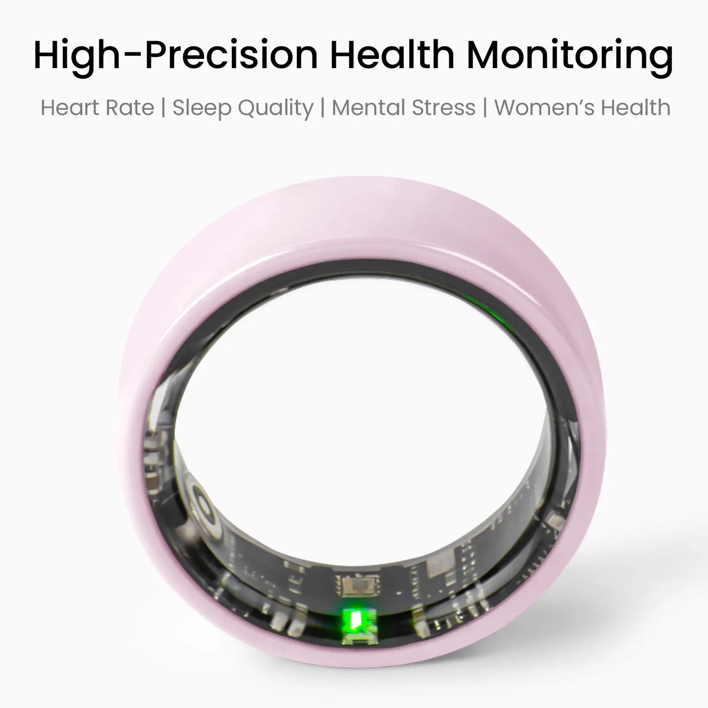 Pink Ceramic Smart Ring for Women – AI Health & Fitness Tracker, Sleep, Heart Rate, Blood Oxygen, Stress & Cycle Tracking, IP68 Waterproof, No Subscription, Ios & Android