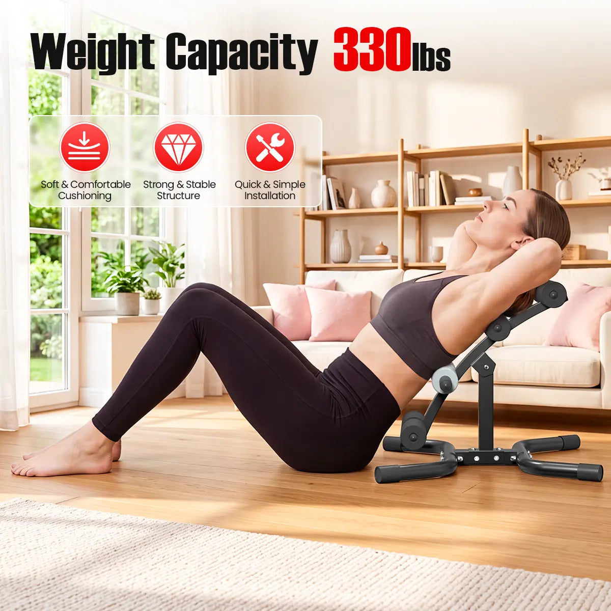 RELIFE Mini Inversion Table - Compact Steel Frame Fitness Equipment, Unisex Abdominal Workout Gear for Home Gym, Back & Glute Trainer with Foam Rollers, 330 LBS Capacity Workout & Exercise Equipment