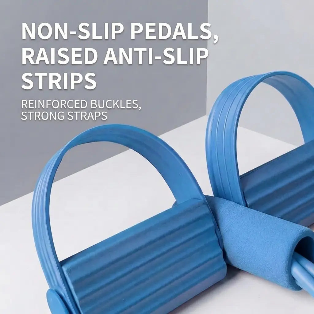 6-Tube Elastic Band Exerciser with Foot Pedals - Portable Home Gym Workout Equipment, Fitness Accessory for Home Resistance Training, 16.53X9.64"