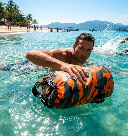 10L Camouflage Floating Waterproof Dry Bag with Roll-Top Closure & Touchscreen Phone Case, Unisex Boating Accessory for Kayaking, Adult-Fit Beach Essential, Fits Adults