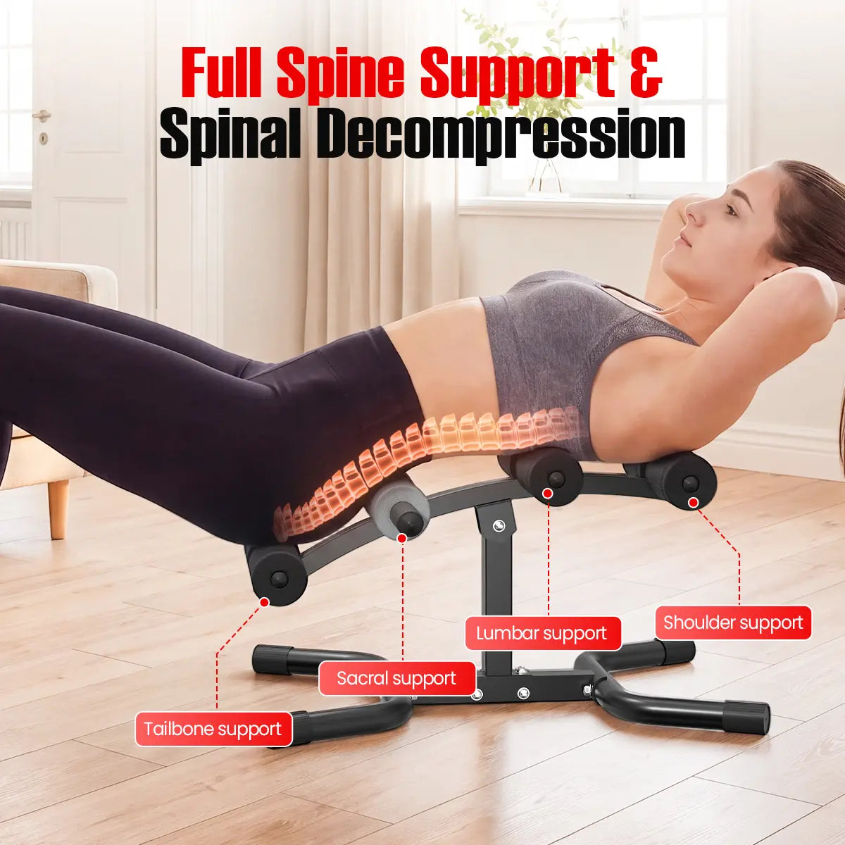 RELIFE Mini Inversion Table - Compact Steel Frame Fitness Equipment, Unisex Abdominal Workout Gear for Home Gym, Back & Glute Trainer with Foam Rollers, 330 LBS Capacity Workout & Exercise Equipment