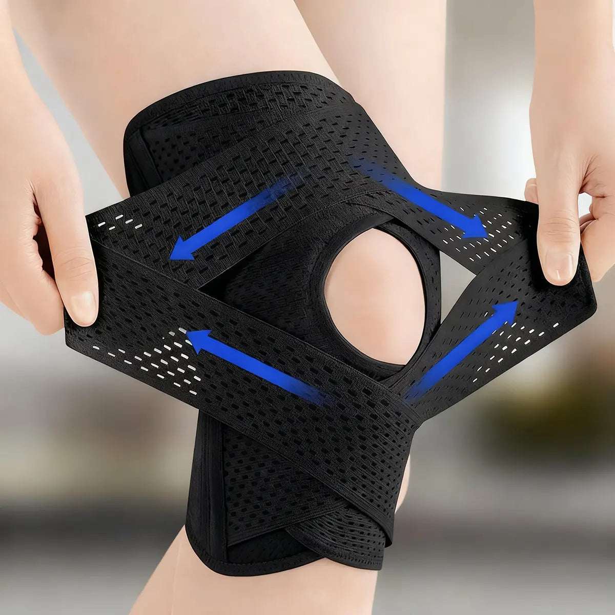 Open-Patella Knee Brace in a Breathable Polyester Blend with Dual Side Stabilizers and Mesh Ventilation for Injury Rehab and Multi-Sport Use, 2 Sponge Pads,Camping Essentials