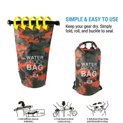 10L Camouflage Floating Waterproof Dry Bag with Roll-Top Closure & Touchscreen Phone Case, Unisex Boating Accessory for Kayaking, Adult-Fit Beach Essential, Fits Adults