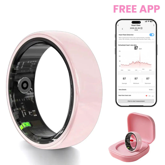 Pink Ceramic Smart Ring for Women – AI Health & Fitness Tracker, Sleep, Heart Rate, Blood Oxygen, Stress & Cycle Tracking, IP68 Waterproof, No Subscription, Ios & Android