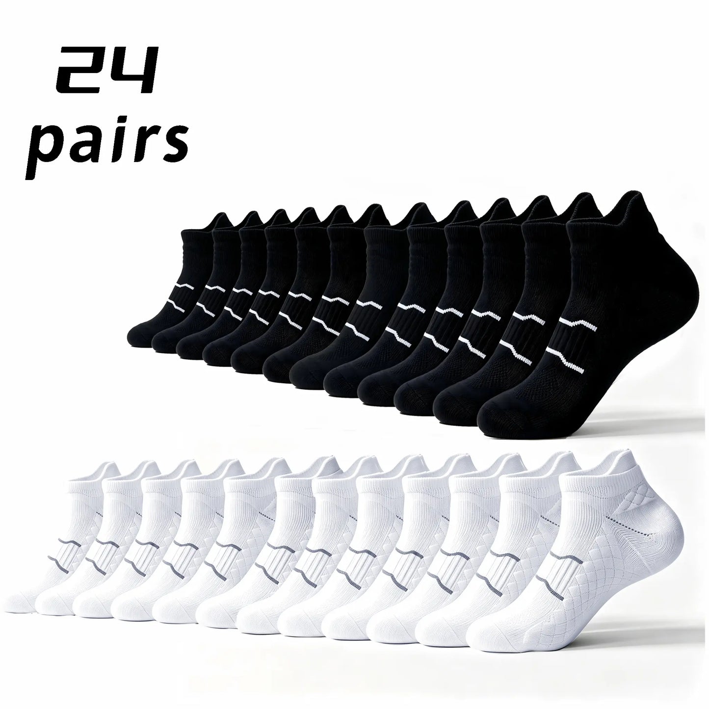 Namashape 24-Pair Pack Summer Low-Cut Basketball Socks (Unisex) – Breathable, Quick-Drying, Non-Slip, Shock-Absorbing; Features Anti-Chafe Heel Tab, Stay-Put Cuff, and Secure Heel Fit.