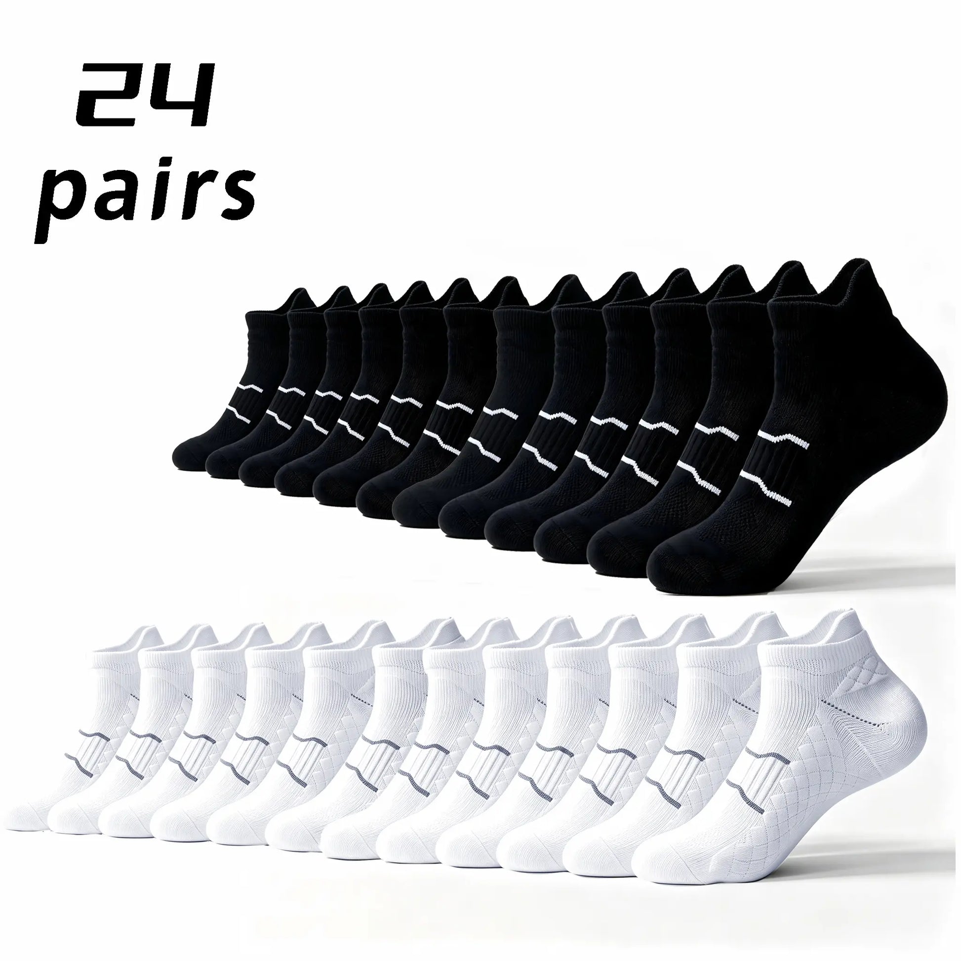 Namashape 24-Pair Pack Summer Low-Cut Basketball Socks (Unisex) – Breathable, Quick-Drying, Non-Slip, Shock-Absorbing; Features Anti-Chafe Heel Tab, Stay-Put Cuff, and Secure Heel Fit.