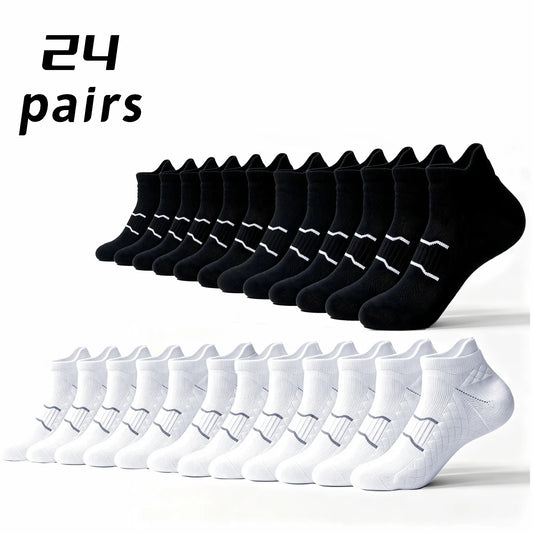 Namashape 24-Pair Pack Summer Low-Cut Basketball Socks (Unisex) – Breathable, Quick-Drying, Non-Slip, Shock-Absorbing; Features Anti-Chafe Heel Tab, Stay-Put Cuff, and Secure Heel Fit.