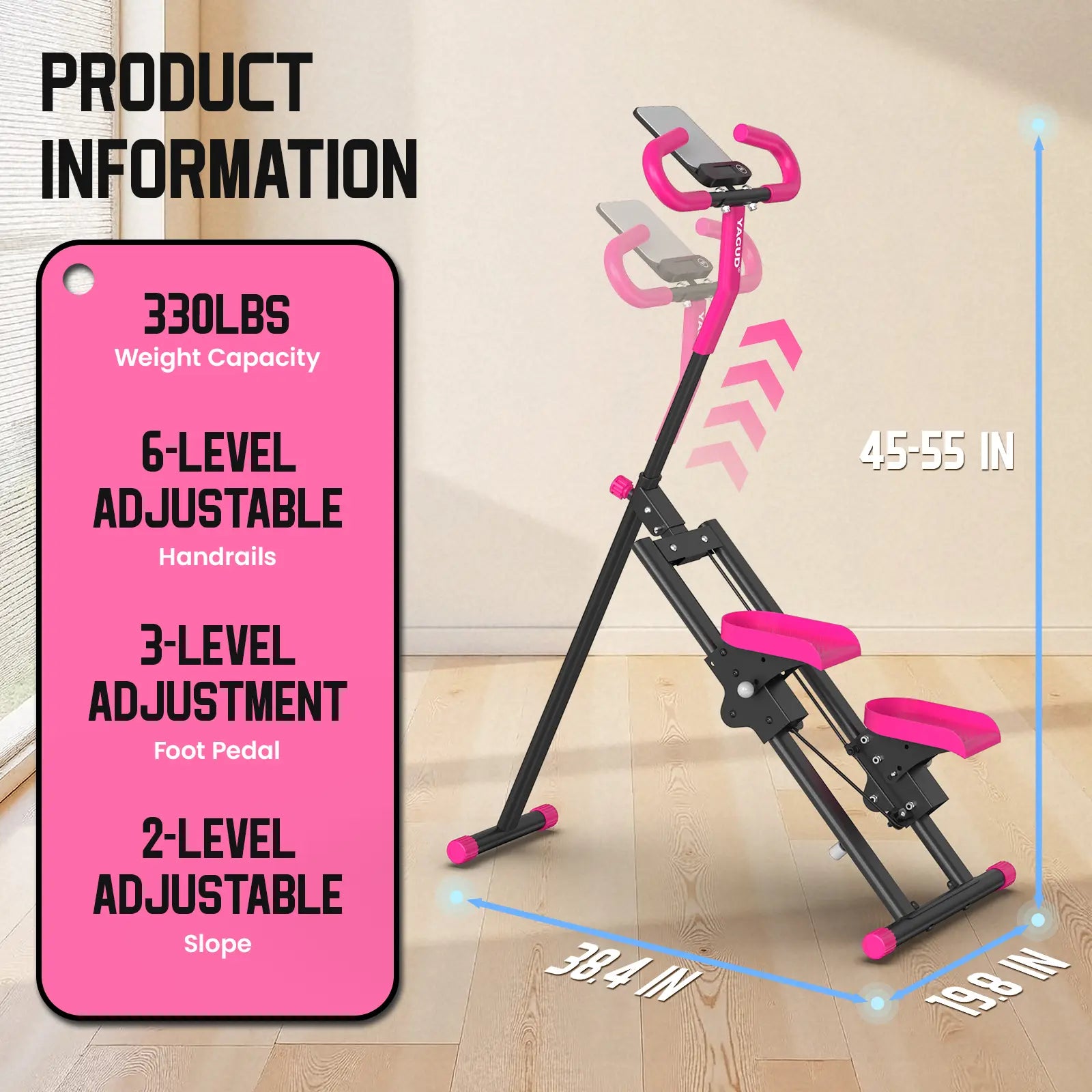 Yagud Fitness Stair Stepper W/ Handlebar, Extended Step Range Climber Machine for Legs & Core Workouts, Home Workout Equipment Backtoschool