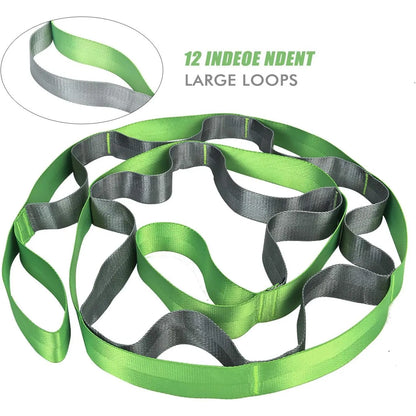 Yoga Straps Stretching Strap with 12 Loops Workout Poster, Straps for Stretching Physical Equipment Long Stretch Out Bands for Exercise, Pilates and Gymnastics for Women Men