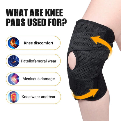 Open-Patella Knee Brace in a Breathable Polyester Blend with Dual Side Stabilizers and Mesh Ventilation for Injury Rehab and Multi-Sport Use, 2 Sponge Pads,Camping Essentials