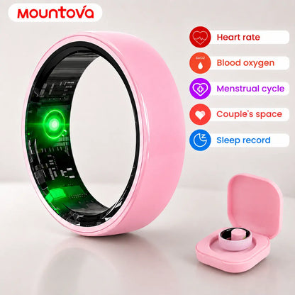 Pink Ceramic Smart Ring for Women – AI Health & Fitness Tracker, Sleep, Heart Rate, Blood Oxygen, Stress & Cycle Tracking, IP68 Waterproof, No Subscription, Ios & Android