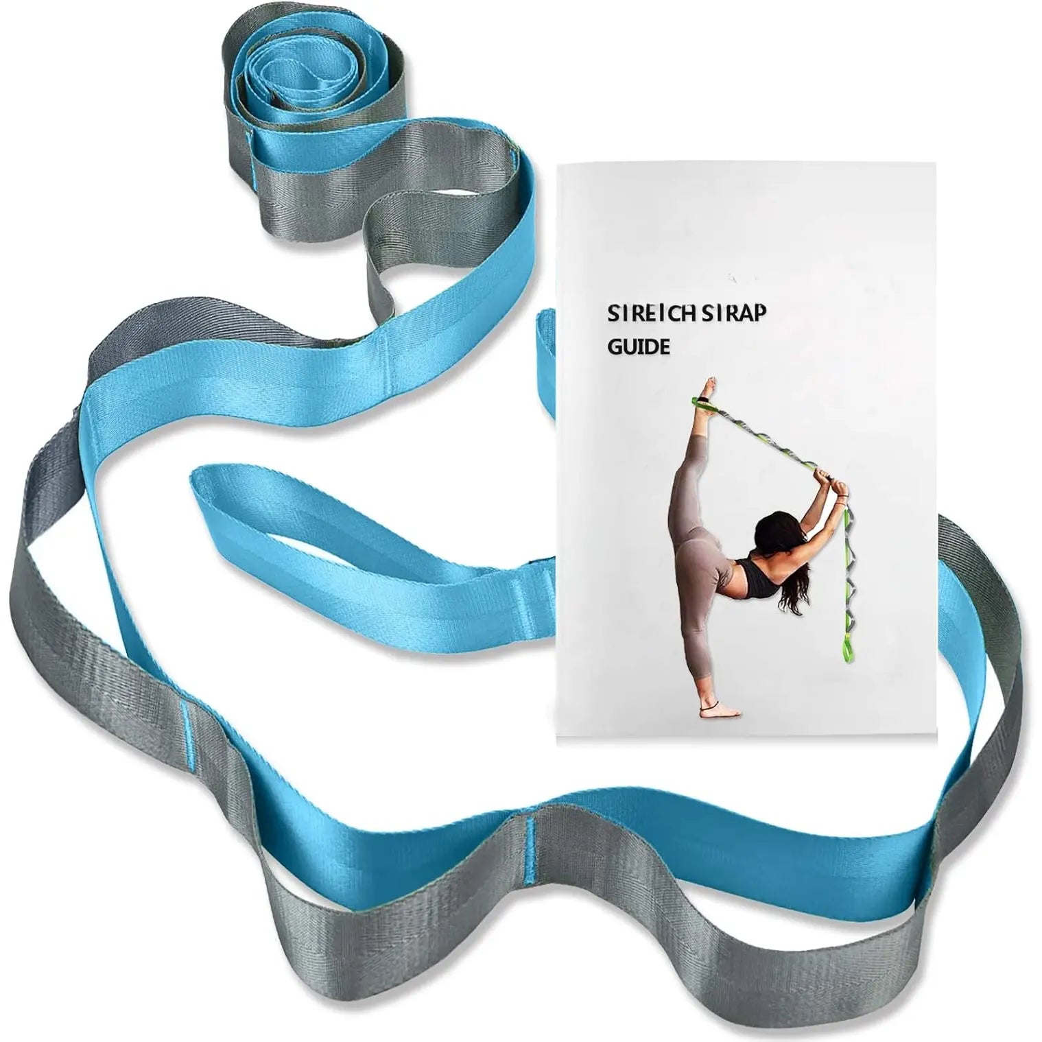Yoga Straps Stretching Strap with 12 Loops Workout Poster, Straps for Stretching Physical Equipment Long Stretch Out Bands for Exercise, Pilates and Gymnastics for Women Men